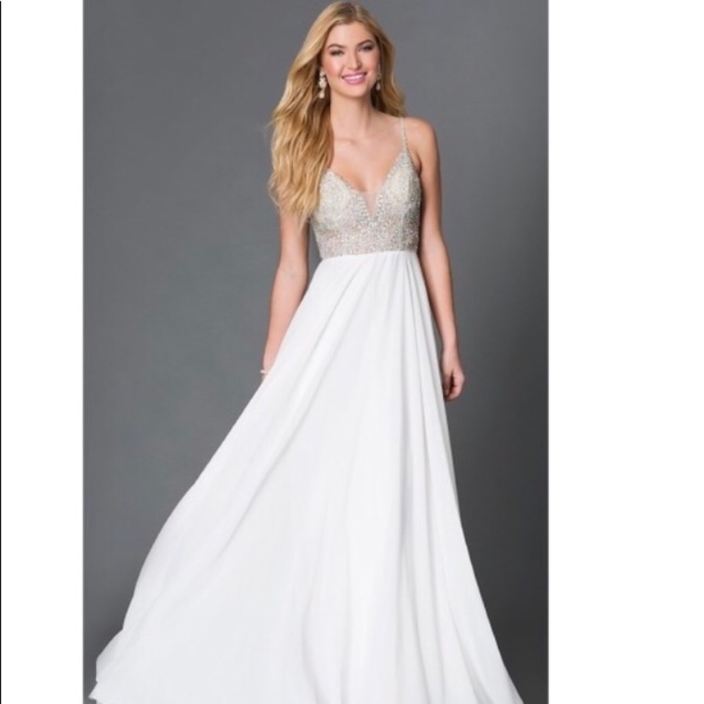 Jovani white chiffon and beaded gown